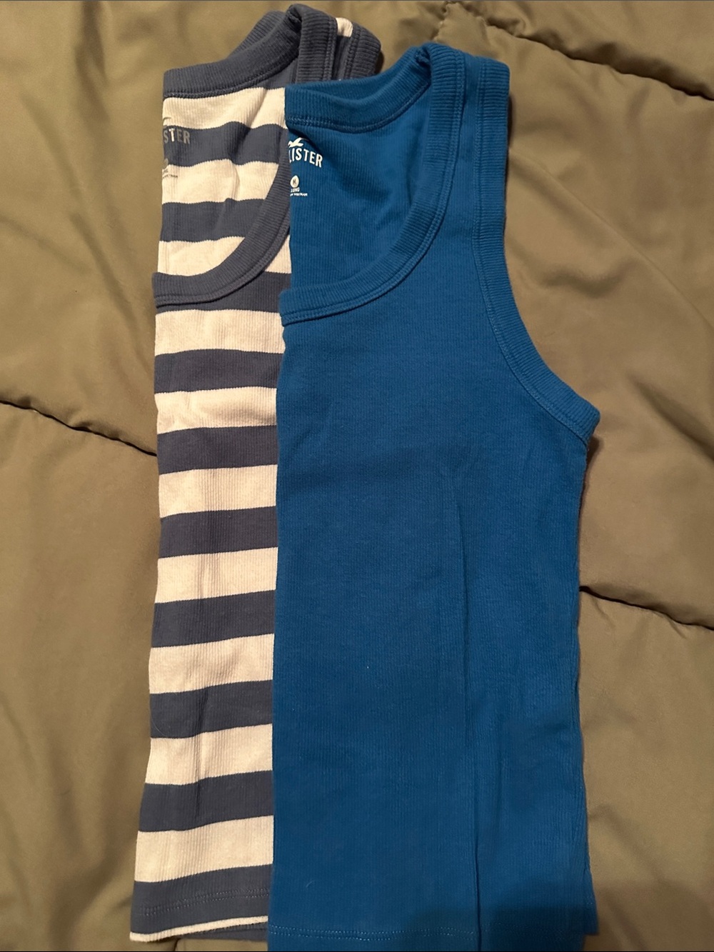 Hollister Blue Solid & Navy-White Stripe Tank Tops